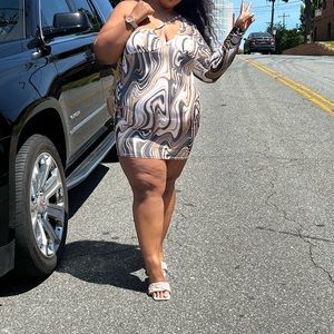 One Sleeve Swirl Print Dress